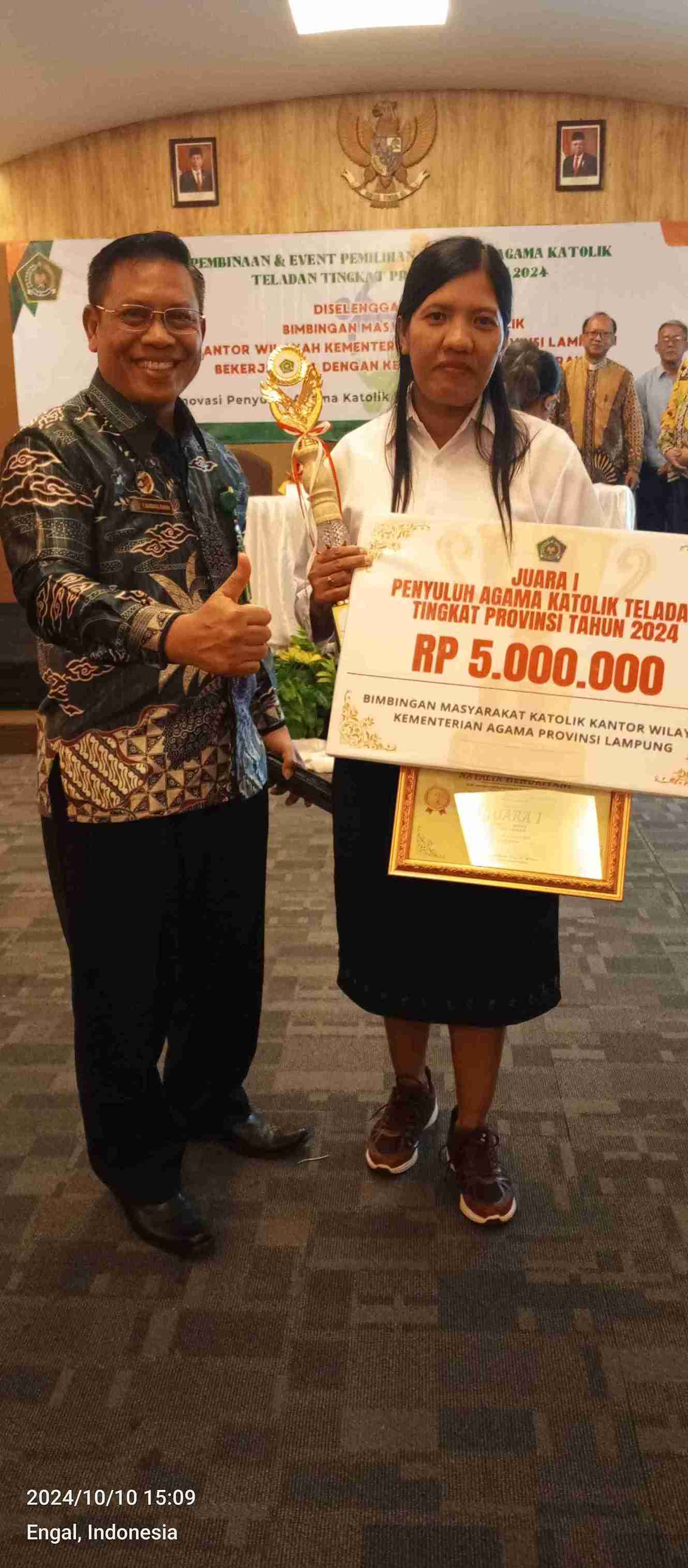 Natalia Hendriyani Raih Juara Pertama Lomba Penyuluh Agama Katolik Teladan Tingkat Provinsi Lampung