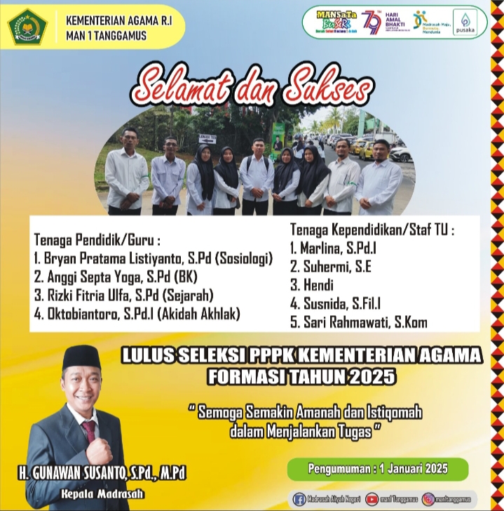 Empat Guru dan Lima Staf MAN 1 Tanggamus Lulus PPPK Tahap 1 Kementerian Agama Formasi Tahun 2025