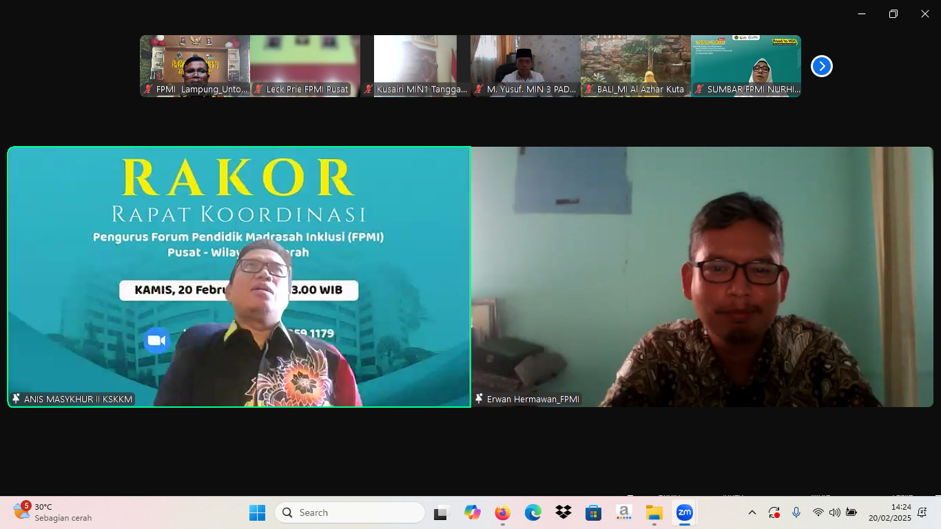 Untoro Ketua FPMI  Provinsi Lampung Ikuti Rakornas Forum Pendidik Madrasah Inklusi (FPMI) Secara Daring
