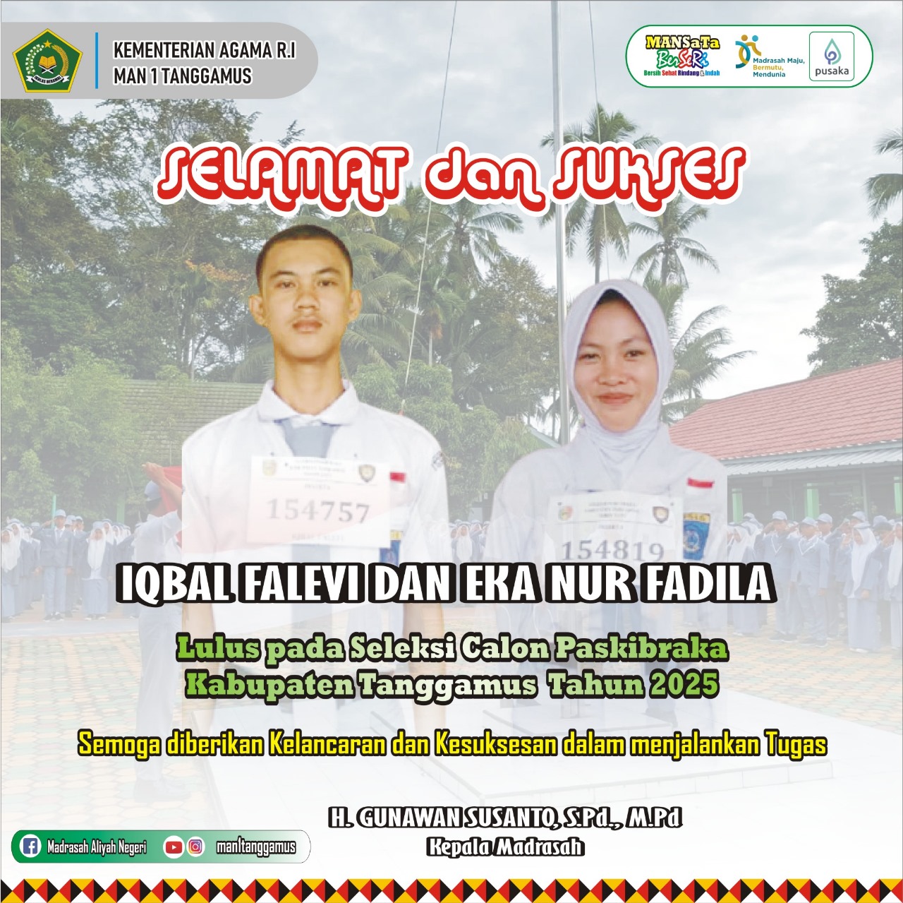 Peserta Didik MAN 1 Tanggamus Lolos Seleksi Calon Paskibraka Kabupaten Tanggamus Tahun 2025
