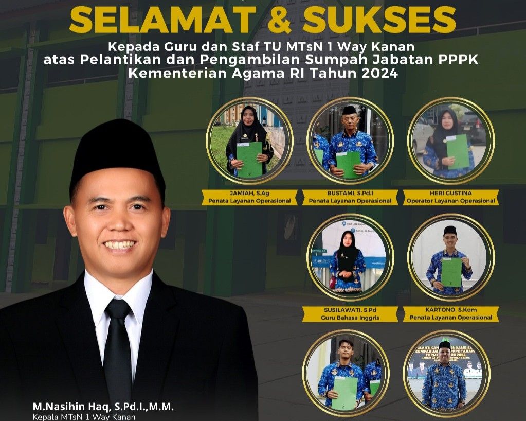 Kepala MTsN 1 Way Kanan Ucapkan Selamat kepada 7 Guru Lulus P3K Formasi 2024