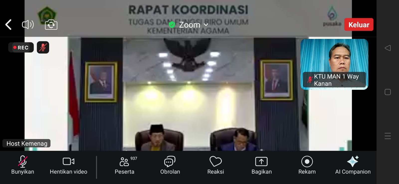 Transformasi Layanan Madrasah: Kepala TU MAN 1 Way Kanan Gali Wawasan Lewat Zoom Biro Umum Kemenag