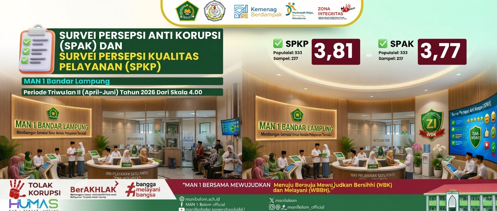 Survei Triwulan II 2026, Indeks Persepsi Kualitas Pelayanan MAN 1 Bandar Lampung Capai 3,81
