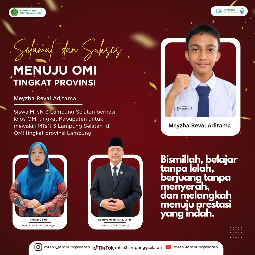Siswa MTsN 3 Lampung Selatan Lolos ke Tingkat Provinsi OMI Bidang Sains IPS