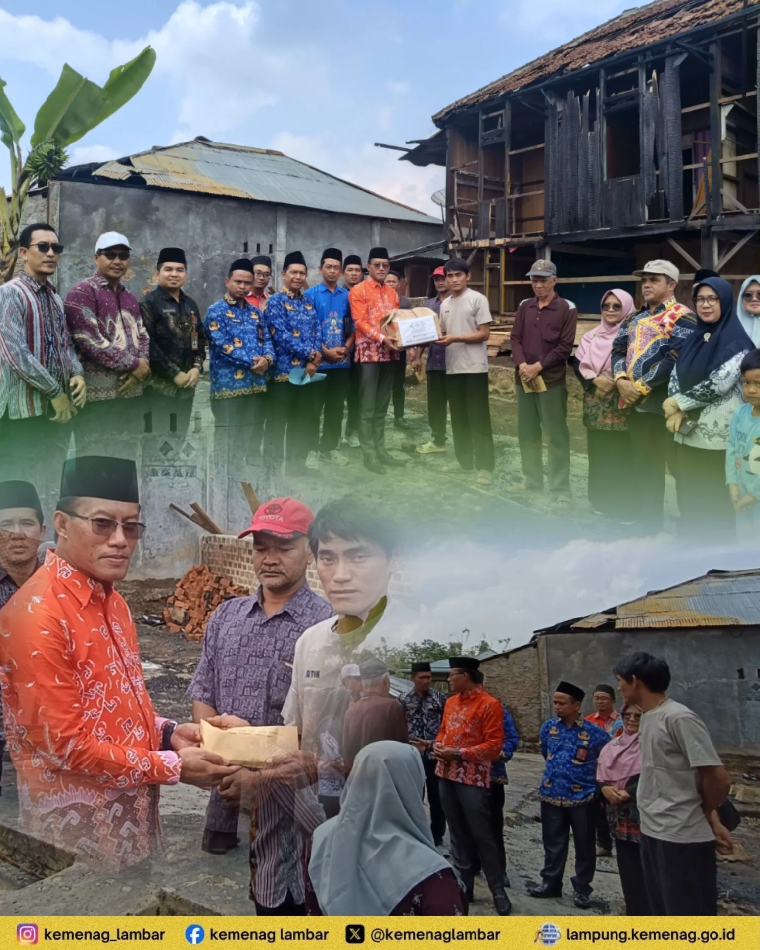 Peduli Sesama, Kankemenag Lambar Serahkan Bantuan Musibah Kebakaran di Pekon Hujung