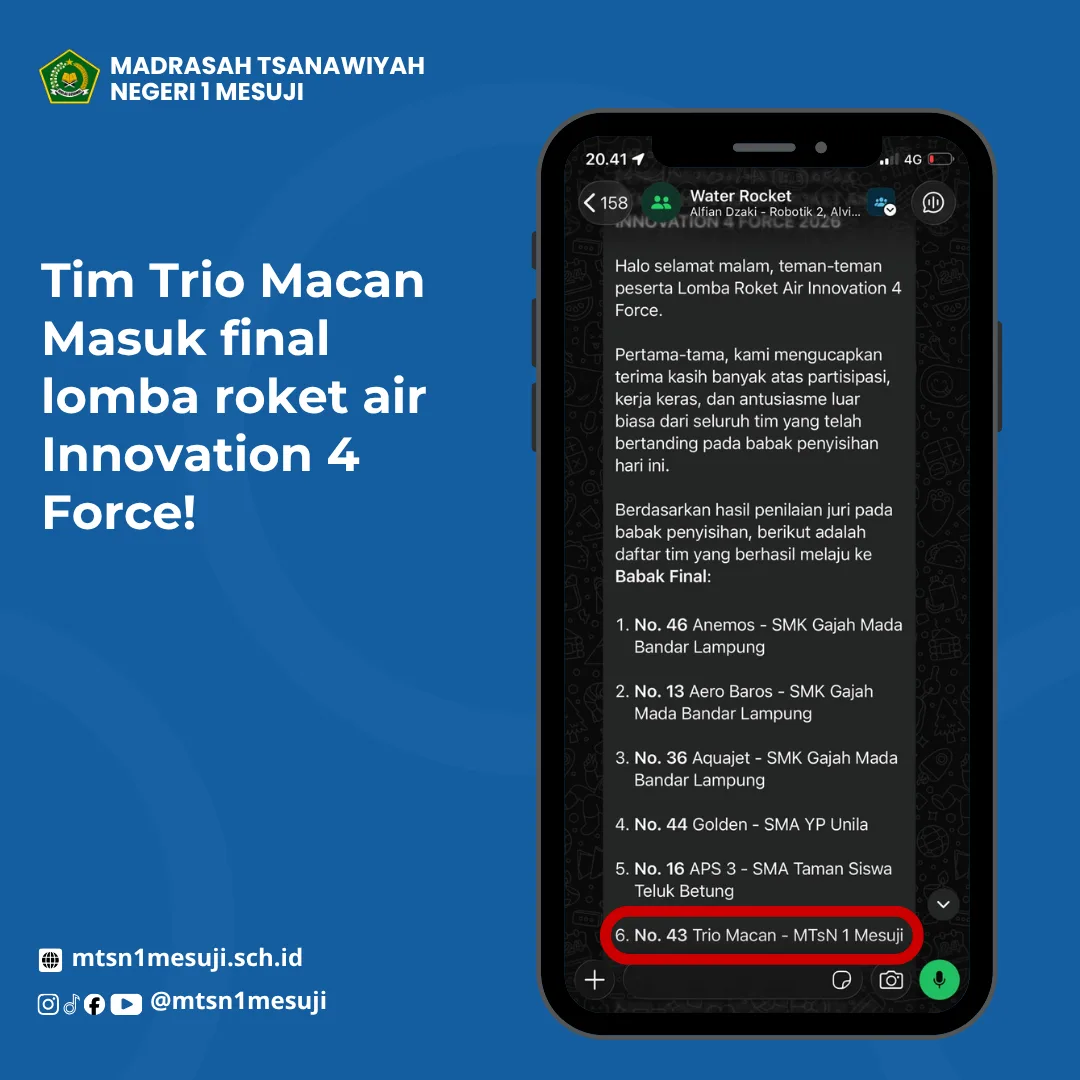 Tim Trio Macan MTsN 1 Mesuji Melaju ke Final Lomba Roket Air Polinela