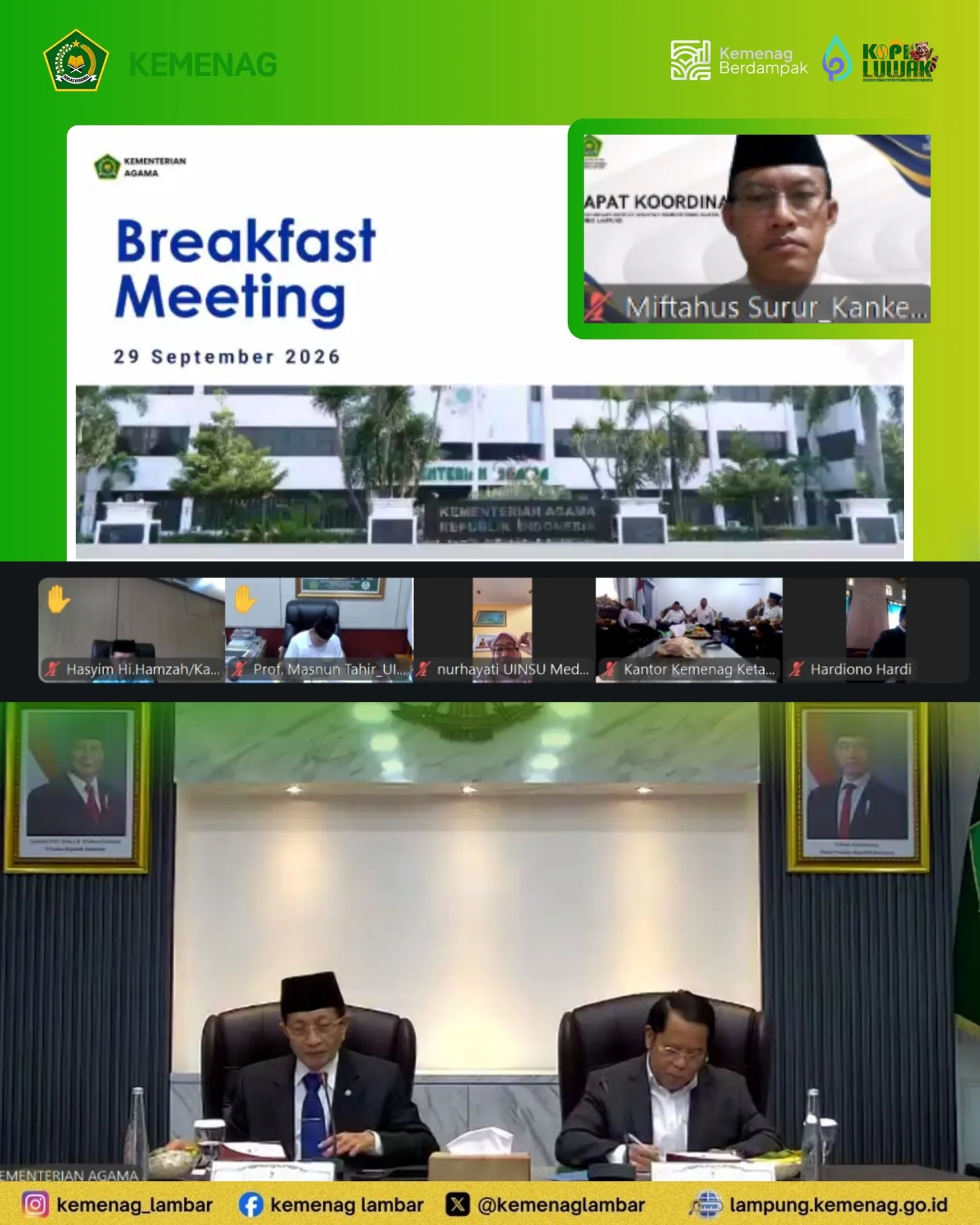 Kakankemenag Lambar Ikuti Rakor Hybrid, Menteri Agama Tekankan Penguatan Tata Kelola dan KLN