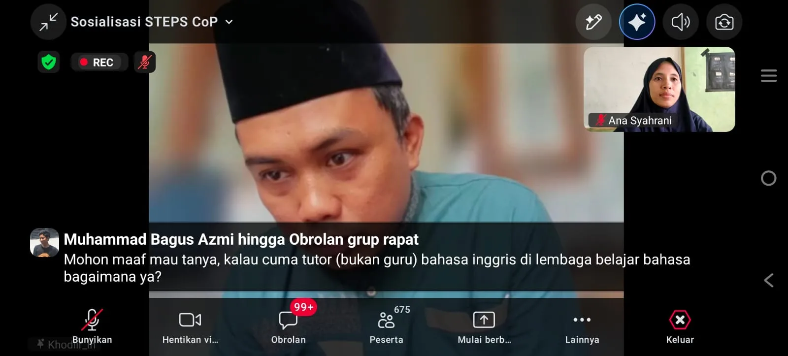 Guru Bahasa Inggris MIN 4 Way Kanan Ikuti Zoom Rekrutmen STEPS-Cop