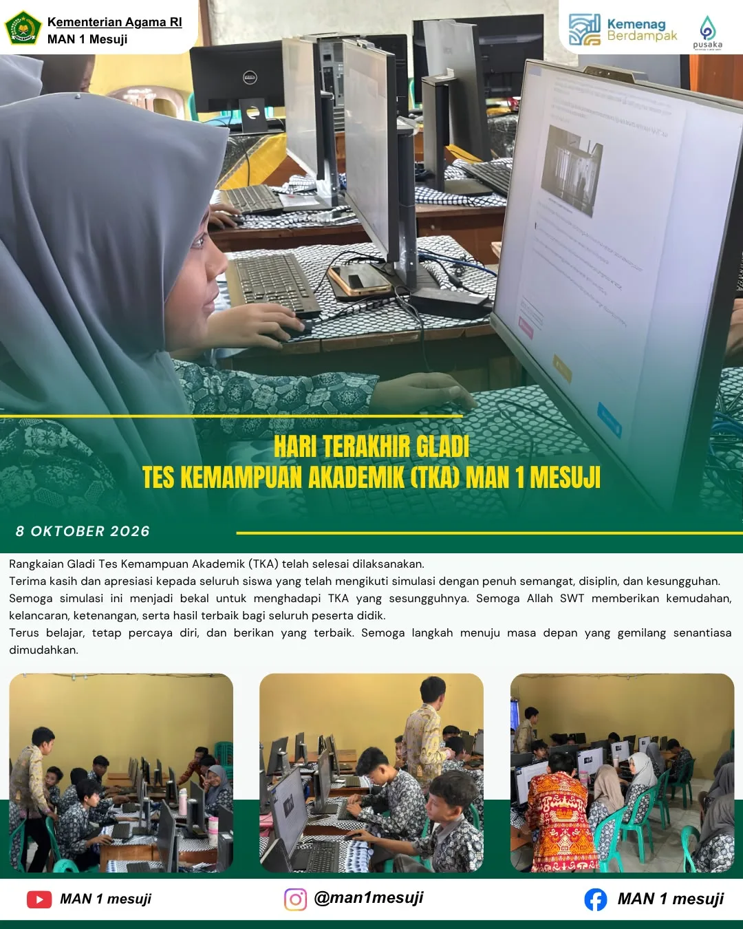 Mantapkan Kesiapan Digital Secara Menyeluruh, MAN 1 Mesuji Sukses Tutup Rangkaian Gladi Bersih TKA