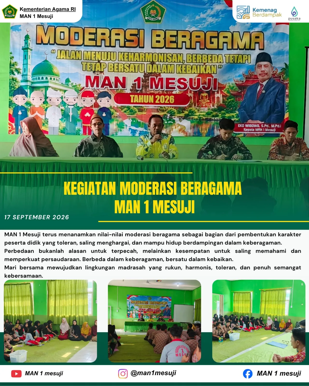 Tingkatkan Toleransi dan Kebinekaan, MAN 1 Mesuji Gelar Sosialisasi Moderasi Beragama Bagi Siswa Kelas 10