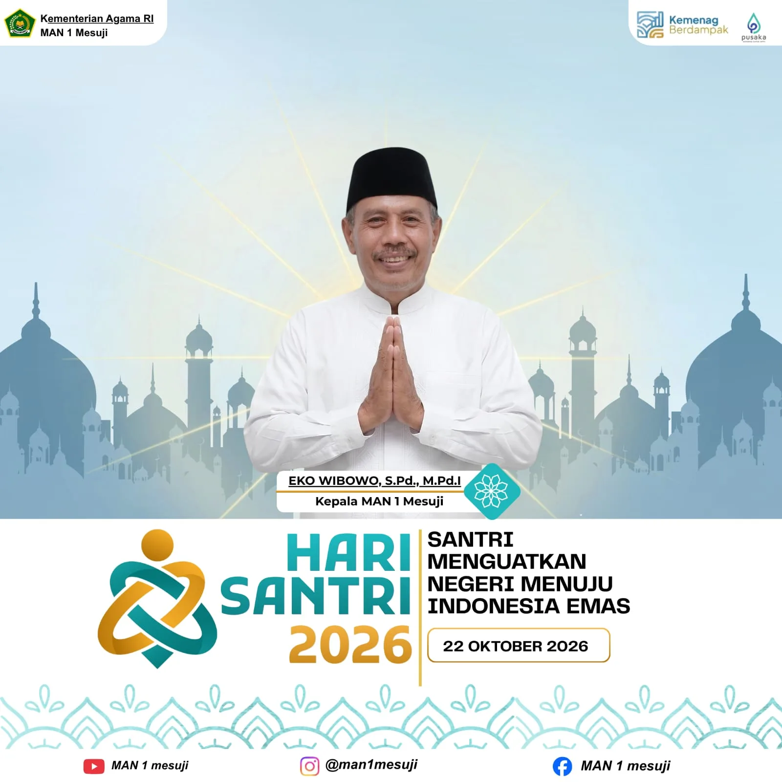 Sambut Hari Santri, Kepala MAN 1 Mesuji Eko Wibowo Sampaikan Ucapan Selamat dan Harapan Bagi Generasi Muda Islam