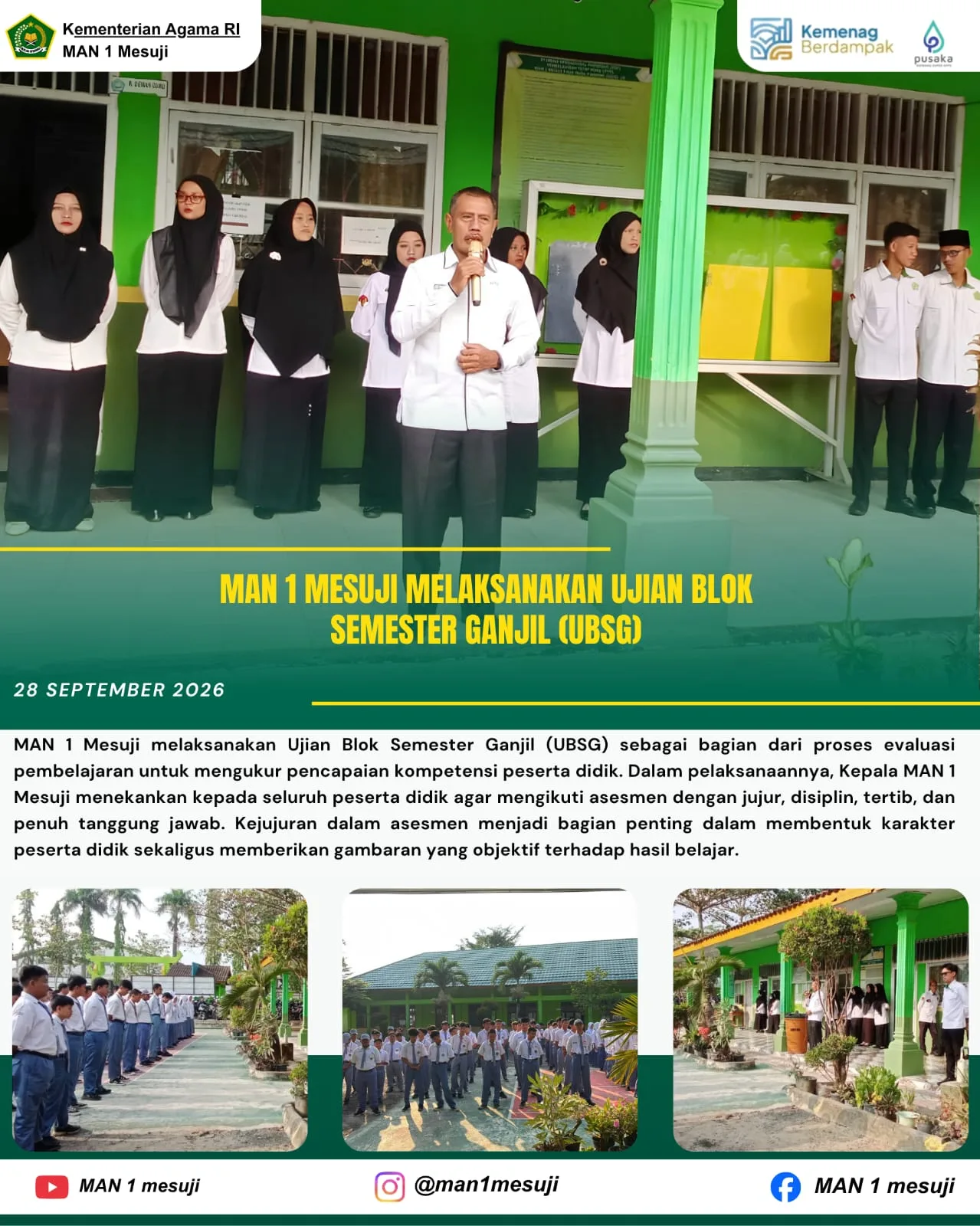 Awali Hari Ujian dengan Semangat dan Integritas, Kepala MAN 1 Mesuji Eko Wibowo Pimpin Apel Pagi Jelang E-Ujian Ganjil